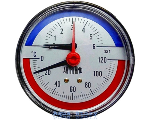 Термоманометр ARTHERMO аксіальний (Ø80 мм, 0-6 бар, 0-120 ° С)