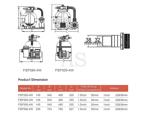 Фільтраційна установка Emaux FSP300-ST20 (3.5 м3/год, D300)
