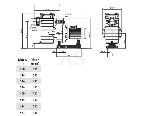 Насос для бассейна Hayward HCP40753E1 KAN760 T2.B (380 В, 104.5 м3/год, 7.5 HP)