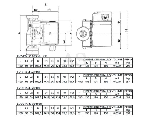 Насос циркуляционный бытовой DAB EVOSTA 40-70/180 DPC 1 (60165083)