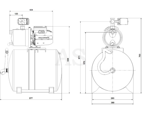 Насосна установка Grundfos JP 5-48 PT-H с баком 60 л. (99594666)