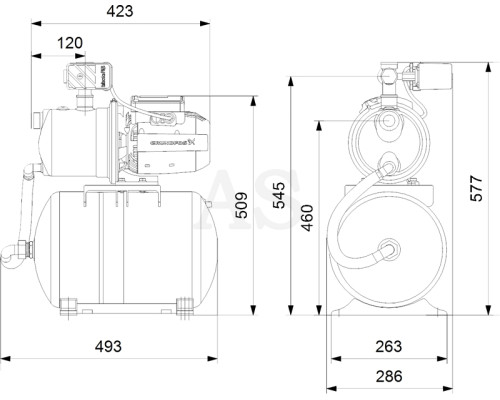 Насосная установка Grundfos JP 5-48 PT-H с баком 20 л. (99463877)