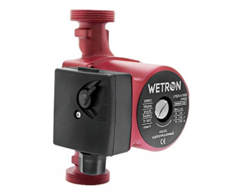 Насос циркуляційний 75Вт Hmax 4м Qmax 40л/хв Ø1½ 180мм бордо + гайки Ø1 Wetron (774212)