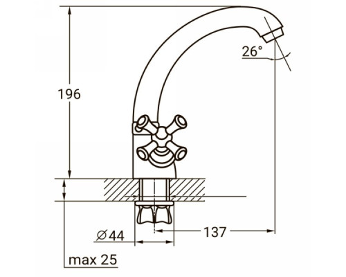 Змішувач PL 1/2 "для кухні гусак короткий вухо на гайці Aquatica (PL-4B355C)