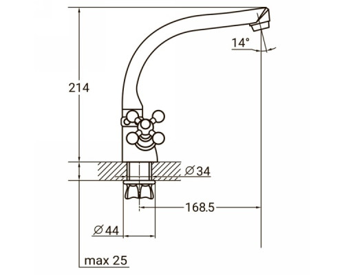 Змішувач PL 1/2 "для кухні Г-гусак на гайці Aquatica (PL-4B255C)