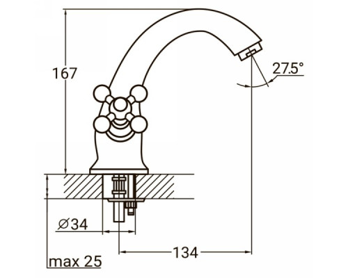 Змішувач PL 1/2 "для раковини литий на шпильці Aquatica (PL-2A155C)