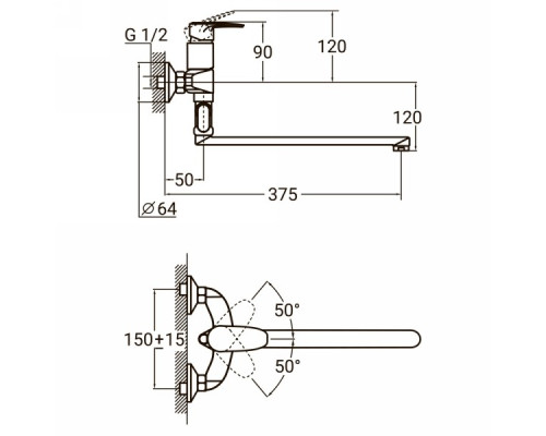 Змішувач KN Ø40 для ванни Aquatica (KN-3C228C)