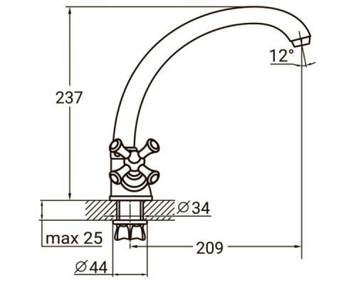 Змішувач PL 1/2 "для кухні гусак вухо на гайці Aquatica (PL-4B155C)