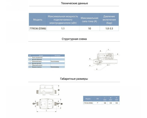 Контролер тиску електронний 1.1кВт Ø1 "рег тиску вкл 1.0-3.5 bar Aquatica (779536)
