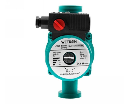 Насос циркуляційний 100Вт Hmax 6м Qmax 50л/хв Ø1½ 180мм Ø1 Wetron (774332)
