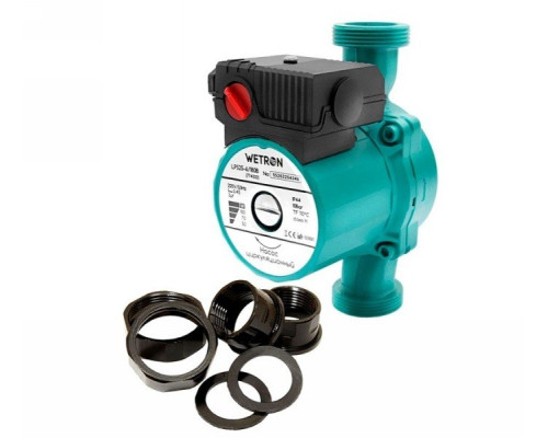 Насос циркуляційний 75Вт Hmax 4м Qmax 40л/хв Ø1½ 180мм зел + гайки Ø1 Wetron (774312)