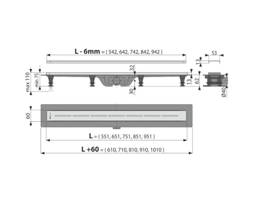 Ринва AlcaPlast APZ18-750M з гратами