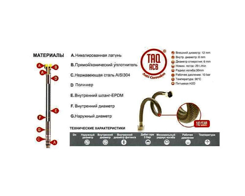 Шланг для змішувача Tucai М10х1/2" короткий 0,4 м. антикорозія TAQ grif ACB 204279