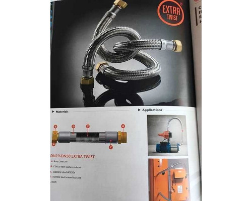 Шланг антивібраційний прямий Tucai EXTRA TWIST 1" 0,6 м. RIVER MG-1-600