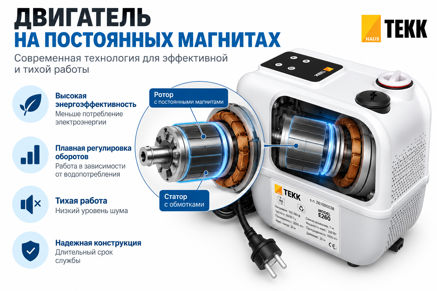 Двигатель на постоянных магнитах насосной станции TEKK HAUS E260