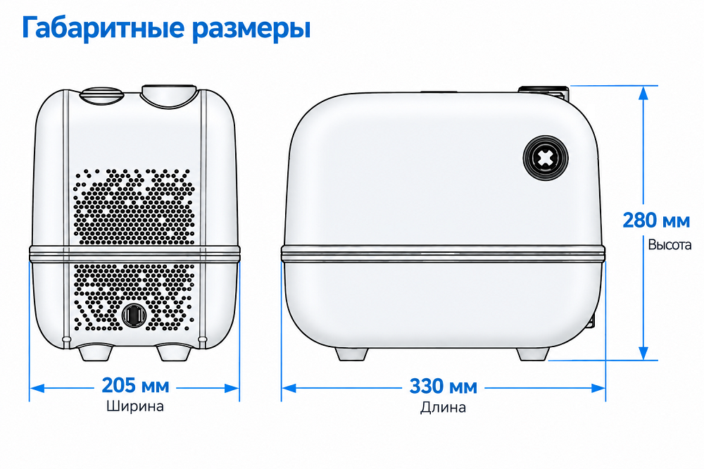 Габаритные размеры насосной станции TEKK HAUS E260 — 330 × 205 × 280 мм